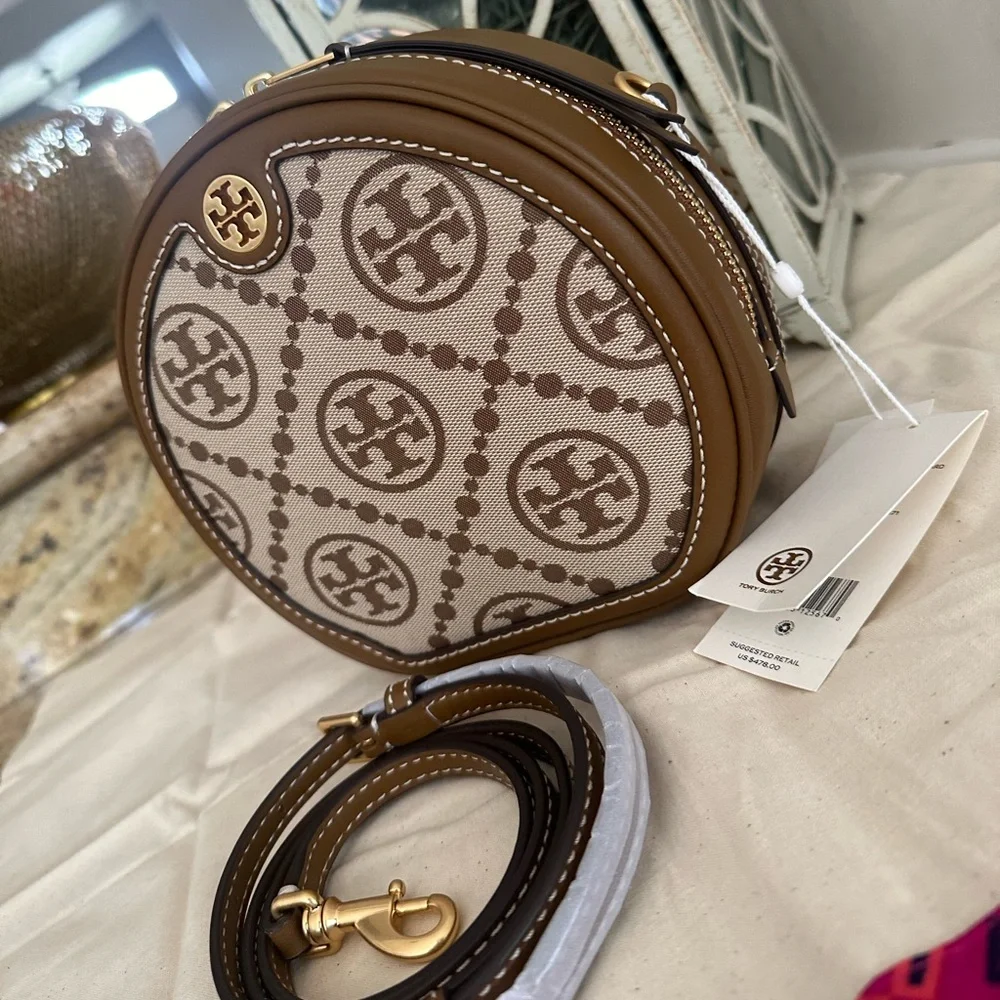 NEW Tory Burch T Monogram Hazelnut Jacquard Circle Bag - $478 - Picture 1 of 7